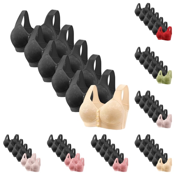 Meichang Lot de 6 Soutiens-Gorge Marguerite pour Femmes Âgées Fermeture devant Sans Armatures Push-Up Soutiens-Gorge Quotidiens Sans Armatures Confortables Respirants Soutiens-Gorges Légers à Boutons-Pression devant