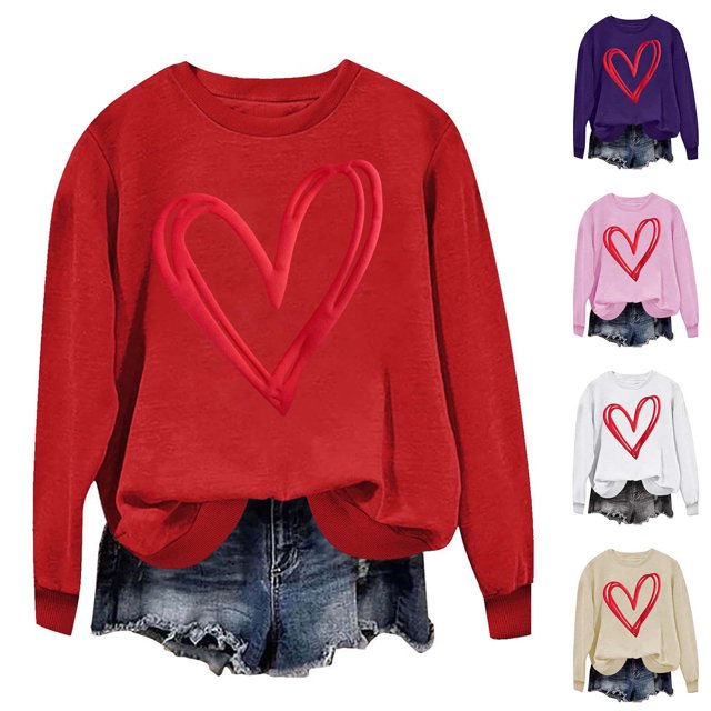 Yuyuzo Chandails pour Femmes Décontractés de la Saint-Valentin à Manches Longues, Col Rond, Coupe Ample, Chandails Minces à Enfiler