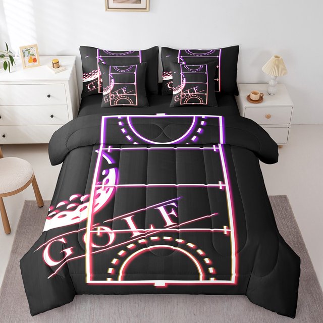 Ensemble de couette YST Golf 7 pièces, literie de sport pour enfants, rouge rose chaud violet