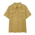 thumbnail image 1 of Timegard Cotton Linen Tops for Women Short Sleeve Button down Shirts Solid Color Casual Tops with Pockets, 1 of 7