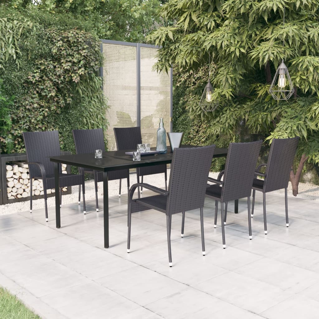 vidaXL Ensemble de Salle à Manger de Jardin 7 Pcs Noir