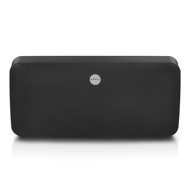 LAC100 Smart Air Purifier for cars with a rectangular black matte body and rounded corners, featuring a centered circular LIFAair logo, dual fans, and a two-layer filter system that removes dust, allergens, PM2.5 particles, and odors, suitable for larger cars and RVs.