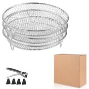 ABPWLY 304 Stainless Steel Air Fryer Rack Set 3 Stackable Dehydrator Trays for 4.2QT-5.8QT Fryers Oven Use with Silicone Feet