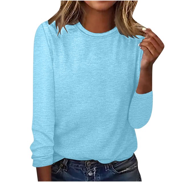 CEHVOM Blouse d'Été Décontractée à Manches Longues pour Femme, Col Rond, Hauts Unis, T-Shirt, Liquidation