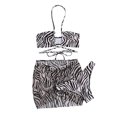 thumbnail image 3 of Faithtur Femmes Été 3PCS Bikini Ensembles Pendaison Cou Soutien-Gorge + Jupe Cordon + String Imprimé Zèbre, 3 of 7