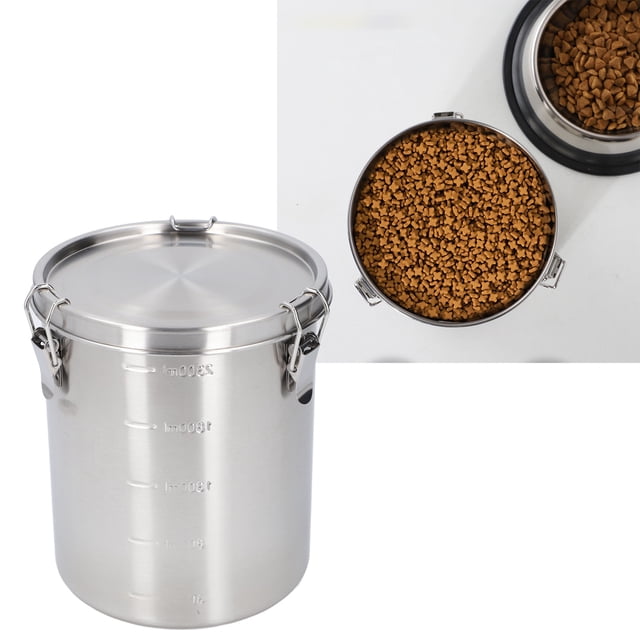 Pet Food Storage Container,Leakage Proof Design Pet Food Storage Bin 304 Stainless Steel Airtight Food Canister Dry Food Storage for Countertop Display or Kitchen Storage