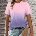 thumbnail image 2 of Timegard Hauts d'Été pour Femmes Col Rond Manches Courtes Couleur Dégradée Blouse Confortable Décontractée Ample Hauts, 2 of 5