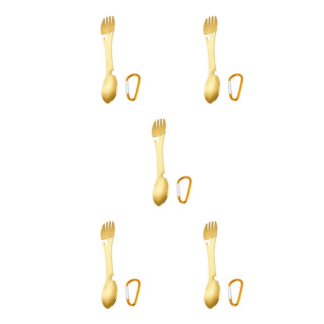 Transemion Stainless Steel Multifunctional Spork Bottle Opener Outdoor Camping Gold 5Set