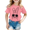 thumbnail image 2 of PMVFHDE T-Shirt Imprimé Lapin de Pâques pour Filles - Mignon Col Rond Manches Courtes pour Printemps Vacances, Fête de Pâques & Tenues Décontractées (Doux & Confortable) Rose, 3-4 Ans, 2 of 3