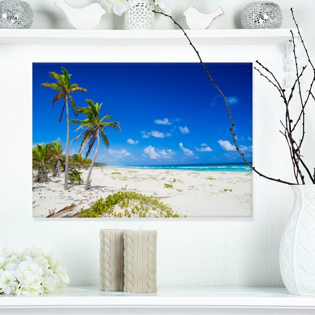 Magnifique Mer Bleue avec Palmiers - Impression Photo sur Toile du Bord de Mer