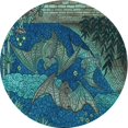 thumbnail image 1 of Ahgly Company Tapis d'Intérieur Rond Lavable en Machine Bleu Profond Transitionnel, 4 Pieds Rond, 1 of 7