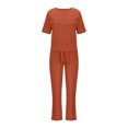 thumbnail image 4 of Mikilon Ensemble Élégant pour Femmes 2 Pcs Mode Col Rond Manches Courtes Haut Pantalon Long Ensemble Décontracté Mode Col Rond Manches Courtes Hauts Pantalons Ensemble Décontracté Rouge 4TG, 4 of 6