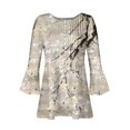 thumbnail image 4 of Meichang Chemisiers Boutonnés pour Femmes 2024 Tunique Plissée Manches 3/4 Évasées Chemise Décontractée à Imprimé Floral Blouse Évasée Douce Extensible Fendue Col en V T-Shirts Haut pour les Vacances, 4 of 5