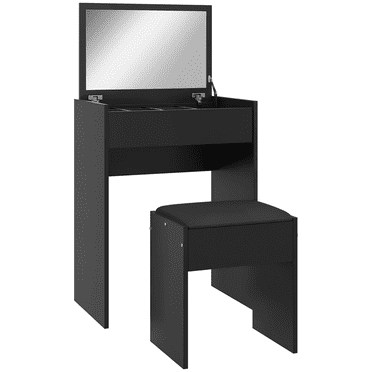 HOMCOM Ensemble de Coiffeuse avec Miroir Tabouret Bureau de Maquillage avec Dessus Rabattable pour Chambre