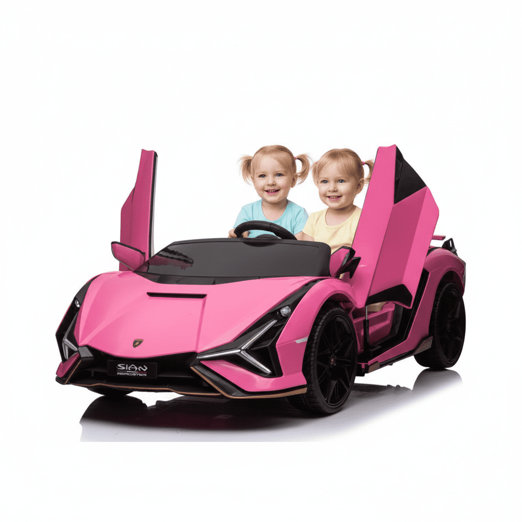 KidsVIP 24V Lamborghini Sian 2-Seater 4X4 Ride-On Car W/ Rubber Wheels, Leather Seats, Music & Remote