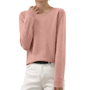 VgaVtl Chandails pour Femmes 2025 Manches Longues Coton Chandails d'Automne Femmes Grande Taille Uni Tricoté Rose Décontracté Coupe Ample Chandails