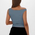 thumbnail image 4 of Plebaso Women's off Shoulder Tops Sleeveless Slim Cropped Tank Tops Ruched Summer Going out Tee Shirts, 4 of 7