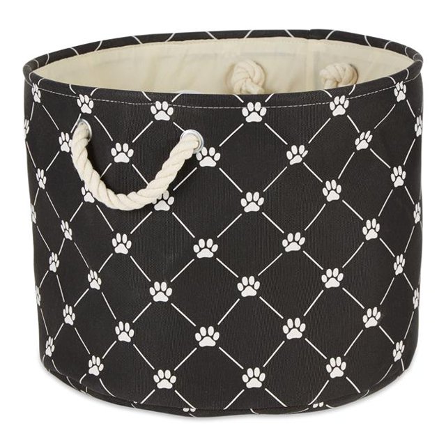 Design Imports CAMZ14214 Polyester Trellis Paw Round Pet Bin, Black - Small