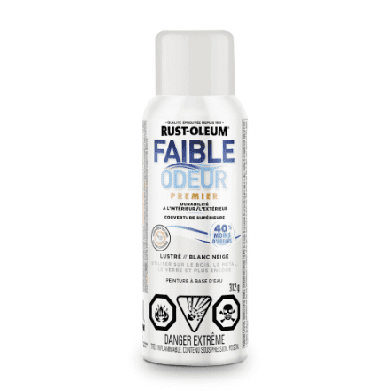 Peinture en spray Rust-Oleum intérieur/extérieur à faible odeur, finition brillante blanc neige, 312 g