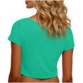 thumbnail image 5 of VSSSJ Crop Tops pour Femmes Manches Courtes Col Rond Extensible Chemise Décontractée Ajustée Solide Confortable Été Basique T-Shirts Courts Vert Armée Taille Unique, 5 of 5