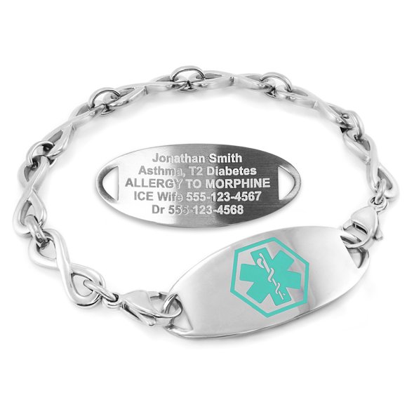 MedicEngraved Stainless Steel Custom Medical Alert Bracelet - 6mm Infinity Link