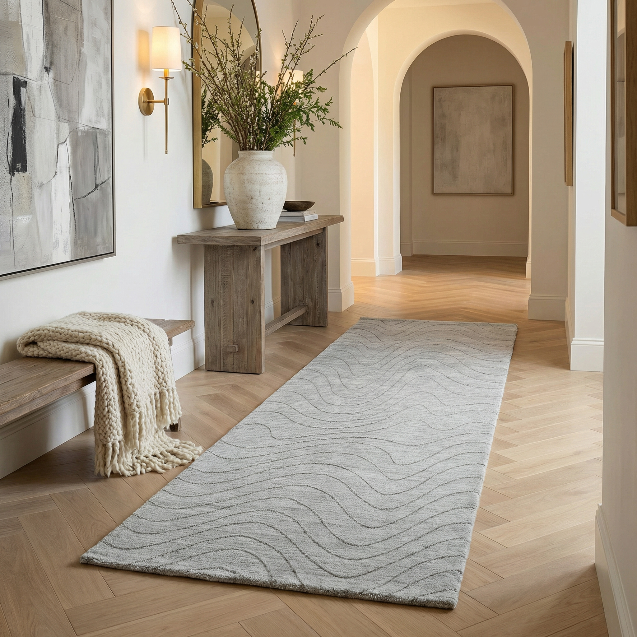 Tapis d'interieur abstrait Rug Branch Casa, gris, moderne - Salon, chambre, salle a manger et cuisine
