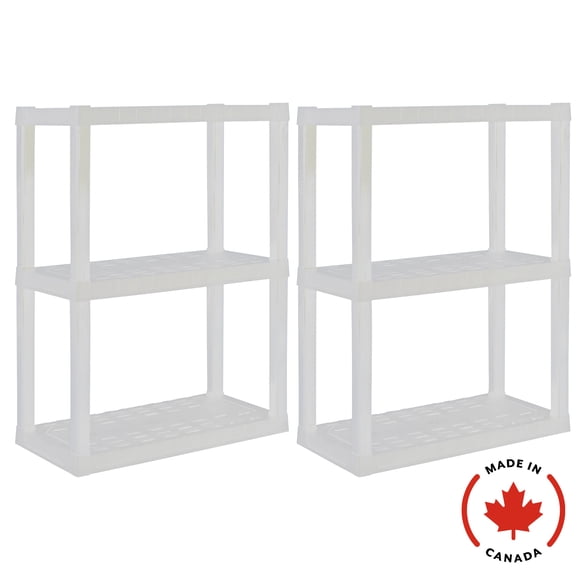 Hyper Tough Plastic Storage Shelf 3-Tier 39"H x 14"D x 30"W 2-Pack White-300 lb Total Capacity