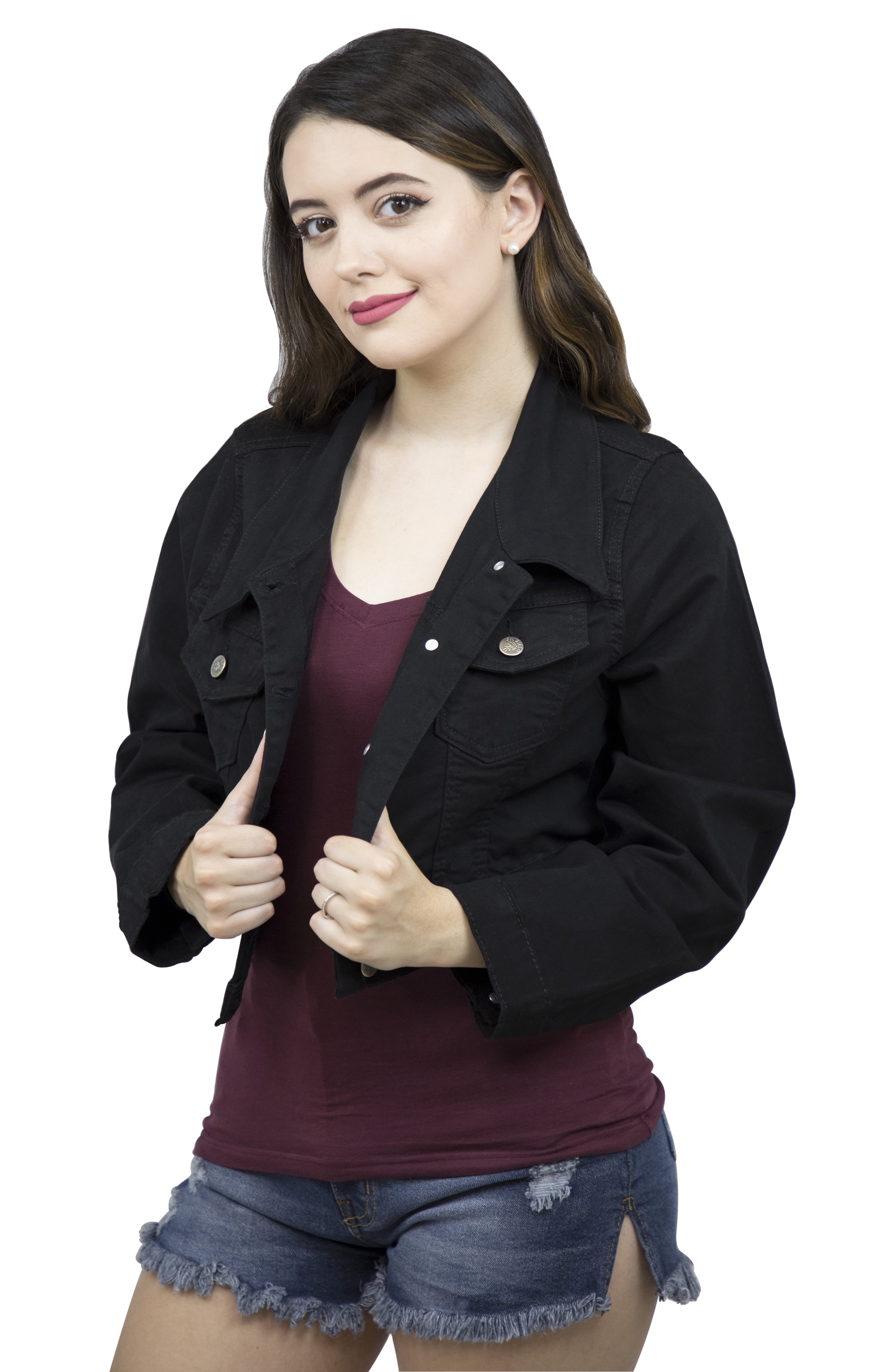 Womens Plus Size Button Closed Cropped Stretch Ladies Denim Jacket Oversize Coat