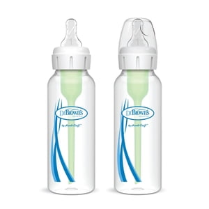 Dr. Brown's Natural Flow Anti-Colic Options+ Narrow Baby Bottles with Level 1 Slow Flow Nipples, 0m+, 2 x 8oz Bottles