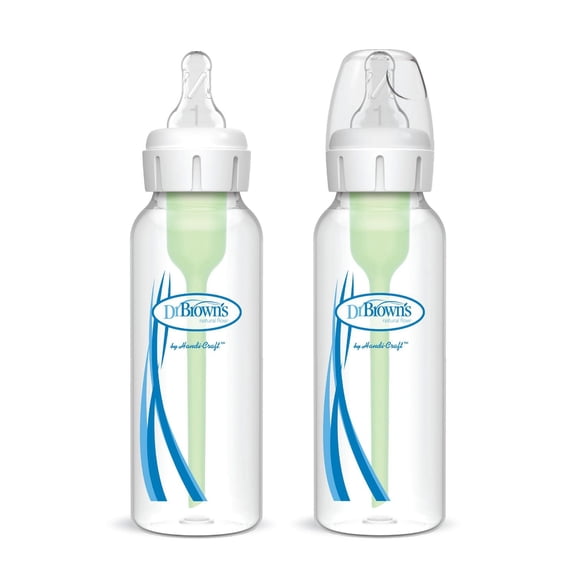 Dr. Brown's Biberons à Débit Naturel Anti-Coliques + Biberons Étroits avec Tétines à Débit Lent de Niveau 1, 0 Mois et Plus, 2 Biberons de 240 ml
