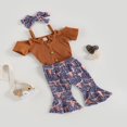 thumbnail image 3 of 3PCS Toddler Girl Short Sleeve Romper Rib Knit Button Bodysuit Flare Pants Clothes, 3 of 6