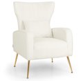 thumbnail image 1 of Costway Velvet Upholstered Wingback Chair with Lumbar Pillow & Golden Metal Legs White, 1 of 8