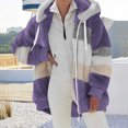 thumbnail image 2 of FAIWAD Women's Full Zip Fuzzy Fleece Hooded Coat Color Block Drawstring Fall Winter Warm Coat with Pockets, 2 of 6