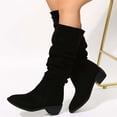 thumbnail image 5 of EGNMCR Knee High Boots Women's Fall Winter Flock Solid Color Long Boots Middle Heels Boots Pointed-Toe Knee High Boot, 5 of 5
