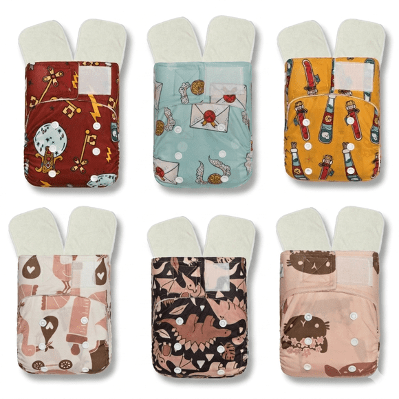KaWaii Baby 6-Pack Newborn Little Green Baby Bamboo Pocket Cloth Diapers with 12 Bamboo Inserts – Fits 6–22 lbs – Eco-Friendly Reusable Diaper Bundle