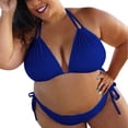 thumbnail image 3 of Jinhomg Plus Size Bikini Swimsuit for Women Basic Solid Color Halter String Triangle Bikini Tops with Tie Side Bottom 2 Piece Bathing Suit Sales Today Clearance Women Blue M, 3 of 6
