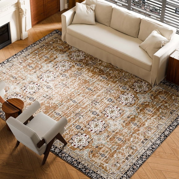 VEVOR Large Area Rug 9 x 12 ft Anti-Skid Tear-Resistant Floor Mat Vintage Brown Green