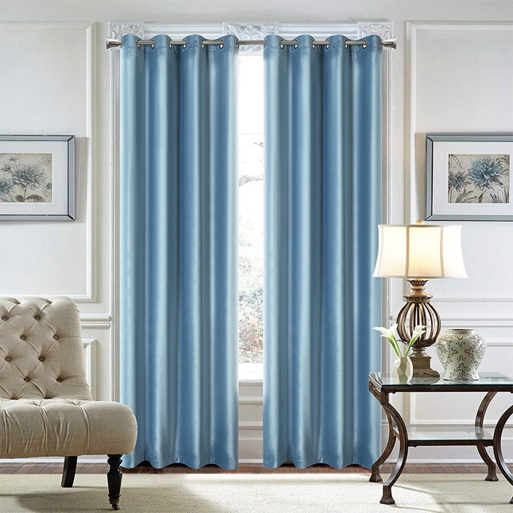 Innerwin Rideaux Protection UV Occultants Écoénergétiques de Luxe à Oeillets Couleur Unie Rideaux Fenêtre Bleu Ciel L:42"Xh:84 Pouces