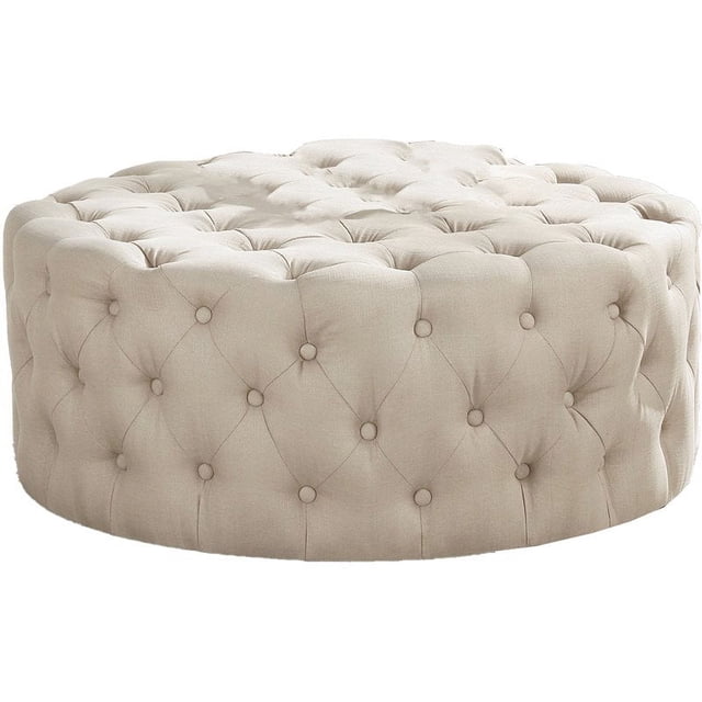 Best Master Furniture Anderson 40" Round Linen Fabric Ottoman in Beige