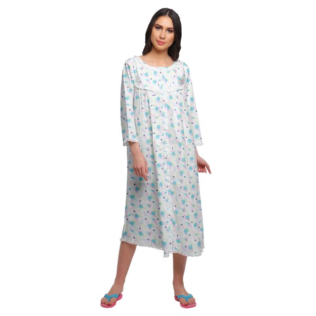 Moomaya Chemise de Nuit Boutonnée en Coton Imprimé pour Femmes, Robe de Nuit d'Allaitement