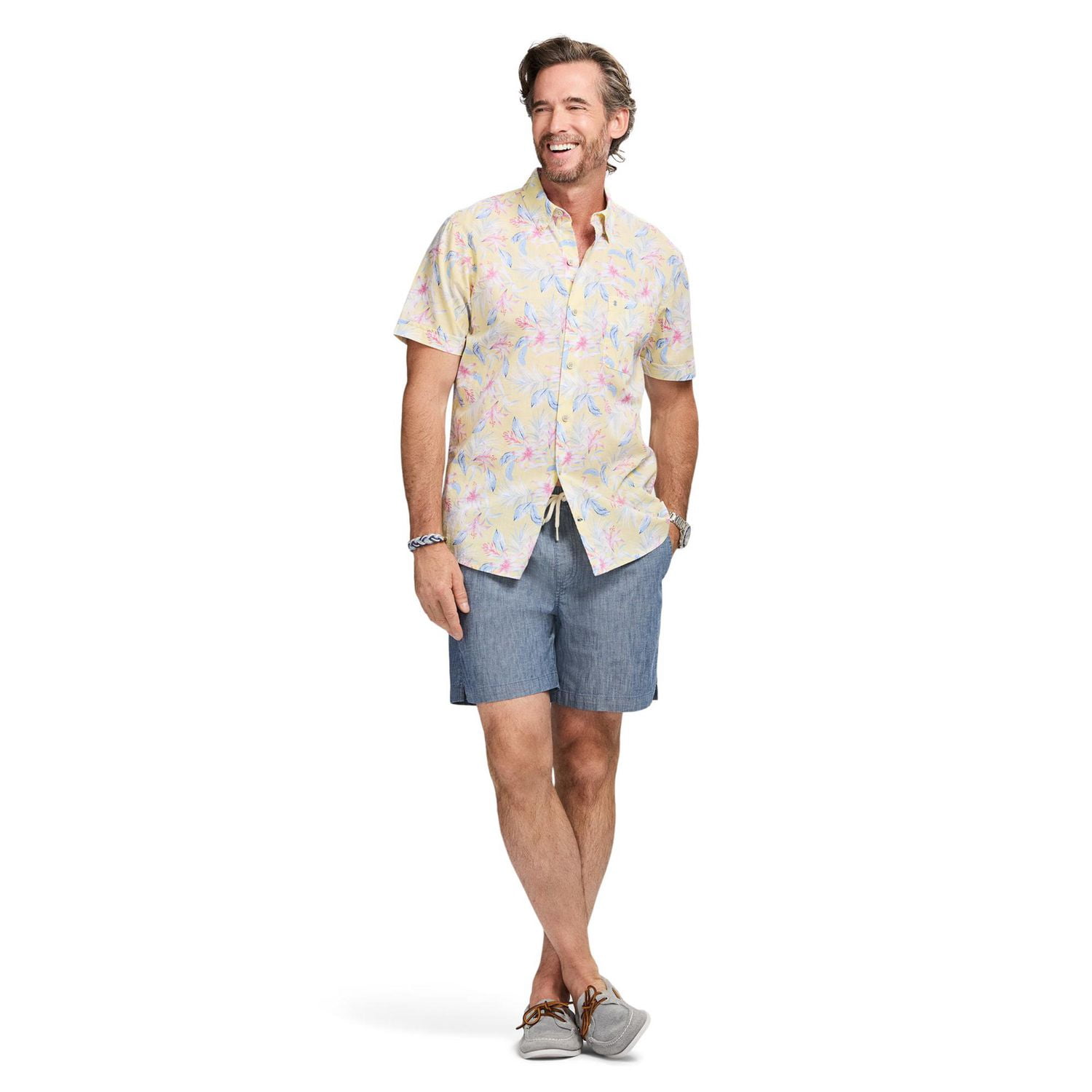IZOD Chemise chambray Dockside à manches courtes et boutonnage frontal