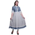 thumbnail image 1 of Bimba White Damask Block Print Long Flared A Line Indian Kurtis For Women Party Wear Anarkali Kurta-Large, 1 of 5