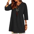 thumbnail image 3 of Women Dress V Neck Summer Clothes Solid Color Dress Cotton Linen Solid Color Dress, Black, M, 3 of 4