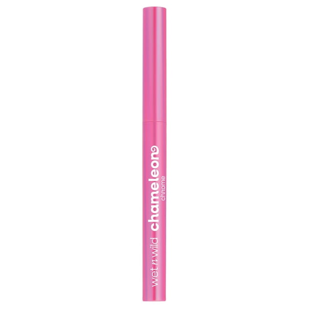 CHAMELEON CHROME EYELINER in a pink retractable pencil with white wet n wild branding, featuring a smooth tip for effortless application and a waterproof, smudge-proof formula for long-lasting eye makeup.