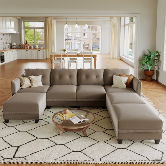 LLappuil Canapé Sectionnel Modulaire, Canapé Sectionnel Modulaire 7 Places avec Rangement, Canapé en Velours Imperméable et Anti-Rayures pour Salon