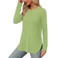 thumbnail image 4 of Yuyuzo Womens Tops Crew Neck Long Sleeve Side Split Solid Color Loose Casual Basic Fall Tunic Top, 4 of 5