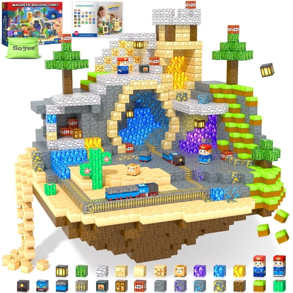 150 Pcs Blocs Magnétiques : Jouets de Construction Aimant pour Enfants de 4 à 8 Ans, Cubes Sensoriels STIM de Construction pour Tout-Petits, Ensemble Monde Aimant de Mine à Construire pour Garçon de 3 à 12 Ans g