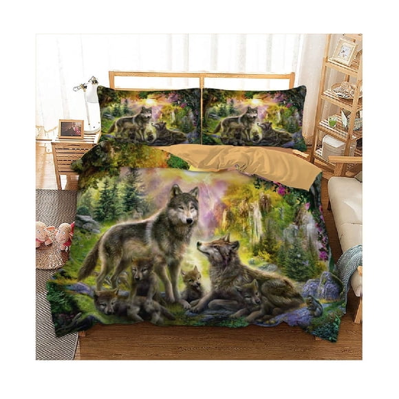 3pcs 3D Bedding Set Animal Full Queen Duvet Cover Set Bed Sheet Wolf Printed Twin King Quilt Cover Bed Linens with Pillowcases (US King)