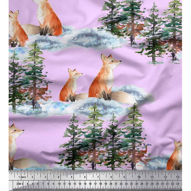 Soimoi Rose Poly Georgette Tissu Renard & Pin Tissu Imprimé 1 Yard 42 Inch Wide