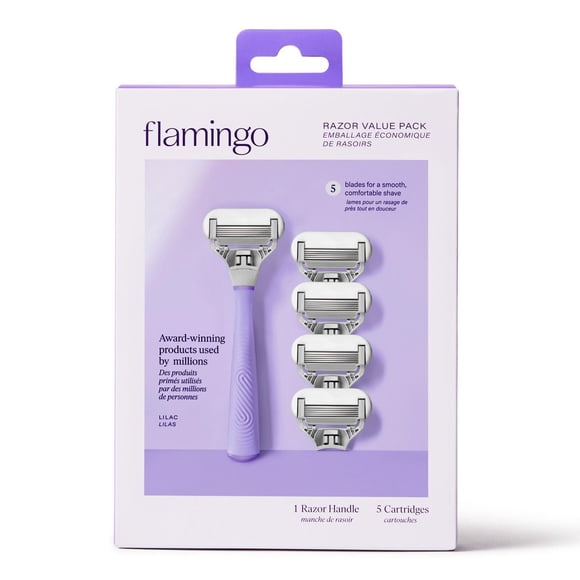 Ensemble économique,rasoir pour femmes Flamingo avec 5 cartouches de lames de rechange – Manche Lilas